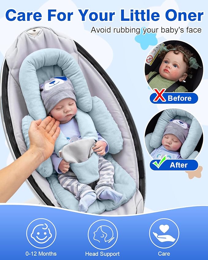 Infant Insert Compatible with Mamaroo/Graco Swing/Doona Stroller, Thickened Baby Car Seat Head Support with Shoulder Covers, Breathable Newborn Carseat Insert for Preemie to Infant