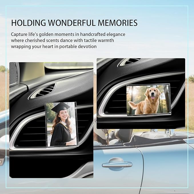 Car Photo Frame Air Freshener Vent Clip,Car Dashboard Accessories for Women,Customizable Pictures and Fragrance Vent Clip (No Photo Print)