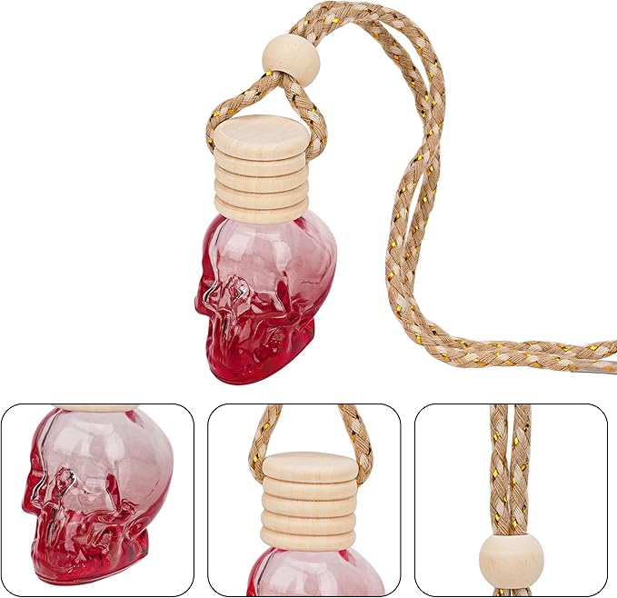 Skull Car Air Freshener, Hanging Refillable Diffuser Bottles for Essential Oils, Perfume Pendant for Auto Interior Decor & Aromatherapy (6Pcs）