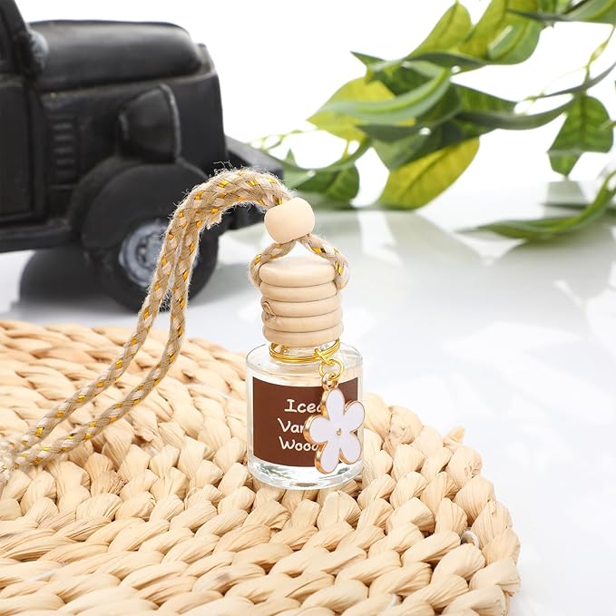 2 Sets Hanging Car Air Freshener and Essential Oil Diffuser, Car Air Freshener Daisy Essential Oil Diffuser Long Lasting Automobile Aromatherapy(White,Iced Vanilla Woods)