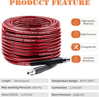 Sewer Jetter Kit for Pressure Washer, 100FT Drain Cleaner Hose 5800PSI with 1/4 Inch NPT Corner, Rotating Nozzle and 4 Different Button Nose Sewer Jet Nozzles, Waterproof Tape and 2 Spanners（Red）