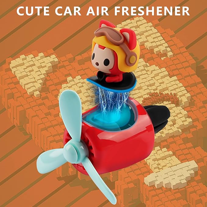 Car Air Fresheners Cute Cartoon Fox Pilot Car Diffuser Rotating Propeller Automotive Air Outlet Fan Creative Car Perfume Decoration Funny Car Interior Accessories