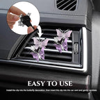 2PCS Car Air Vent Clips, Dual Butterfly Diamond Car Air Conditioner Outlet Vent Clip, Cute Car Diffuser Perfume Clip, Car Air Freshener Decor Accessories for Women Girl (Purple, Style 1)