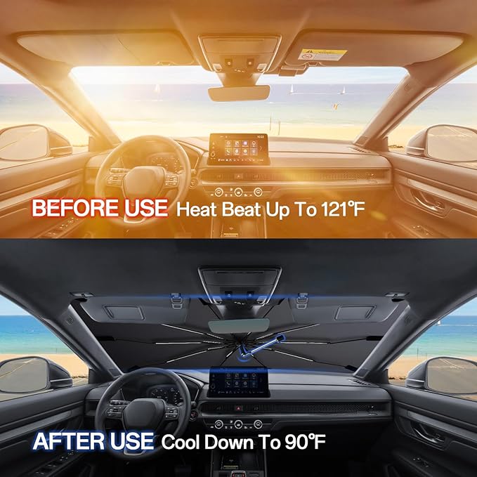 Windshield Sun Shade for Toyota Camry 2012-2024, Umbrella Car Shades with 360°Rotating Shaft, Foldable Front Window Sunshade for UV & Heat Protection