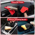 Viewsun Windshield Cleaner Tool, 17Pcs Red Car Interior Cleaning Kit, Car Detailing Kit Interior Cleaner, Car Detailing Brushes, Car Cleaning Gel, Inside Cleaning Supplies Accessories for Women Girls