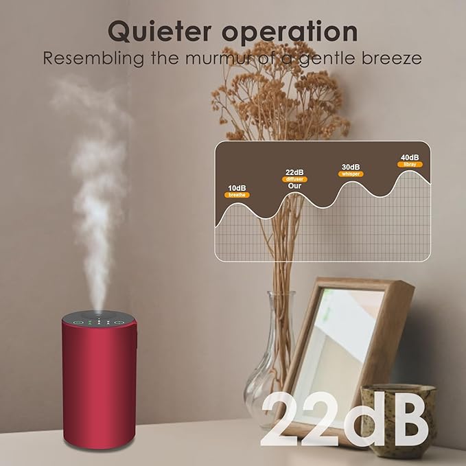 Waterless Essential Oil Diffuser, 7 Colors LED Light, Battery Powered Mini Scent Air Machine, Aromatherapy Mist Diffuser for Home Room Car Office (red)