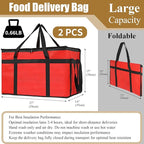 PEASUG 2Pcs Insulated Bags for Food Delivery, XXXL Pizza Delivery Bags, Large Capacity Cooler Bag Keep Food Warm for Grocery Shopping and Catering, Foldable, Heavy-Duty (Red)