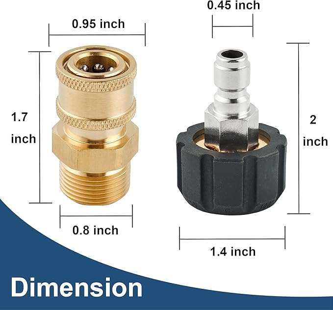 Pressure Washer Quick Connect Fittings, M22 14mm to 1/4 Inch Quick Connect Pressure Washer Adapter Set, 4 Pieces