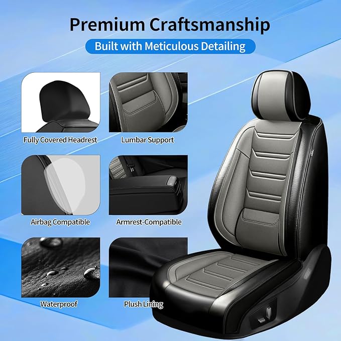 Fit Trax Car Seat Covers for Chevrolet/Chevy Trax 2015-2026, Premium Full Coverage Leather, Waterproof All Weather Seat Protector, Airbag Compatible, Scratch Resistant, Front Pair Black+Gray