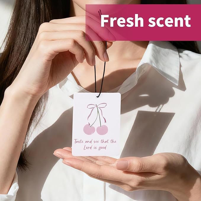 4pcs Pink Christian Car Air Freshener, Cute Floral Cherry Jesus Christian Hanging Car Scents Diffuser Freshener Religious Hanging Decor Gifts for Women Girls Closet Drawer Auto Accessories (4 Styles)