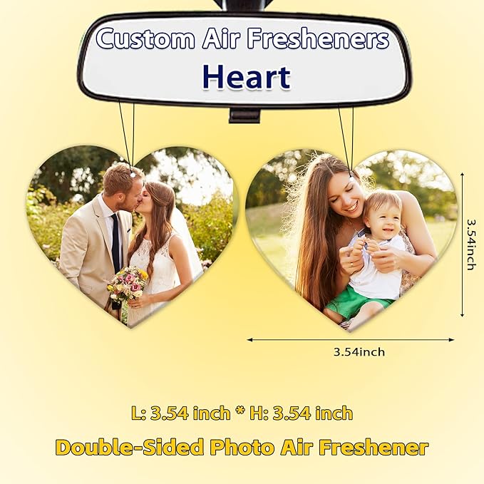 Custom Air Freshener with Picture, Personalized Car Air Freshener, Customized Double Sided Photo Air Fresheners, for Car, Wardrobe, Bathroom, Christmas Hanging Ornaments (Heart)