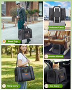 Morpilot Pet Carrier for Large Cats, Small Dogs & Puppies Up to 25lbs, Escape-Proof with Locking Zippers, Dual-Sided Cushion, Safety Buckle for Car & Vet Travel, Includes Foldable Bowl (Dark Gray)
