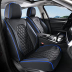 Coverado Front Car Seat Covers, Non-Slip Dust-Proof Nappa Leather, Universal Fit for Cars & Pickup Trucks, Waterproof Car Seat Protectors, Black & Blue Design for Sedans & SUVs