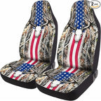 GENANY Hunting Car Seat Covers Set of 2, Deer Skull Breathable Front Seat Covers for Truck Sedan SUV, American Flag Car Accessories, Hunting Gift for Women Men