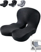 Orthopedic Cushion, Ergonomic Orthopedic Cushion for Tailbone Pain Relief, with Memory Foam, Car Seat Cushion with Waist Support, Non-Slip, Breathable, Washable Cover (Black)