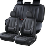 Coverado Seat Covers Full Set, Black Seat Covers for Cars 5 Seats, Car Seat Protector, Waterproof Nappa Leather Car Seat Cushion, Front and Rear Car Seat Cover Fit for Most Sedans SUV Pick-up Truck