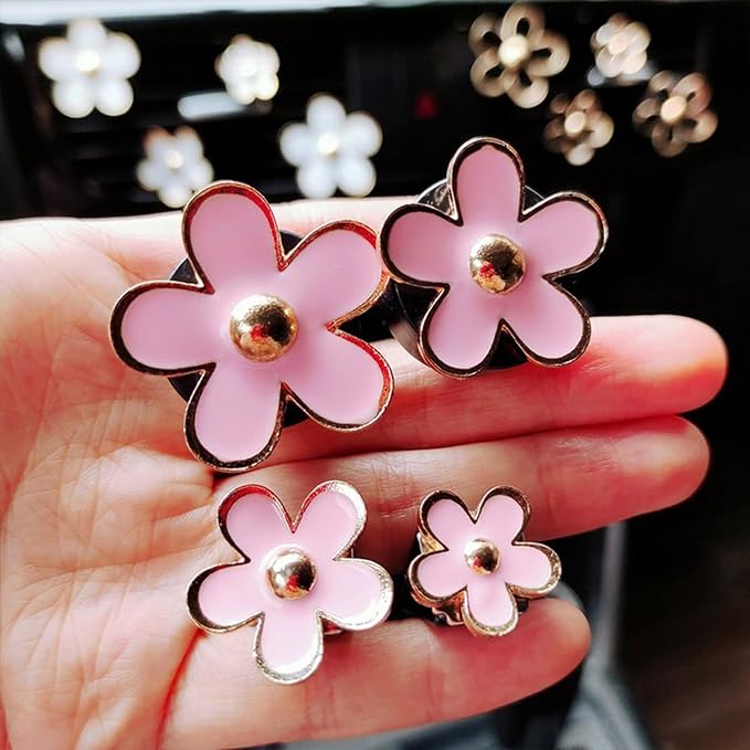 4 Pcs Metal Daisy Air Vent Clips Flower Car Air Freshener Clip Air Conditioning Outlet Clip Bling Charm Car Inter Decor Accessories for Girls Women