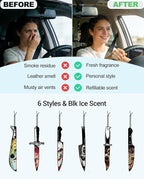 Car Air Freshener Hanging, 6Pcs Horror Knife Halloween Tree Decorations, Horror Movie Gifts, Halloween Air Freshener Car Decor, Scented Rearview Mirror Pendant, Halloween Gifts for Men Women