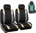FH Group Car Seat Covers Premium Modernistic Flat Cloth Car Seat Covers Front Seats Only Beige Black, Airbag Compatible Universal Fit Interior Accessories Cars Trucks SUV Car Accessories Protector
