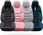AOOG Fuzzy Car Seat Covers, Heated Bench Back Cushion Protector for Cars SUV Trucks(Full Set,Black)
