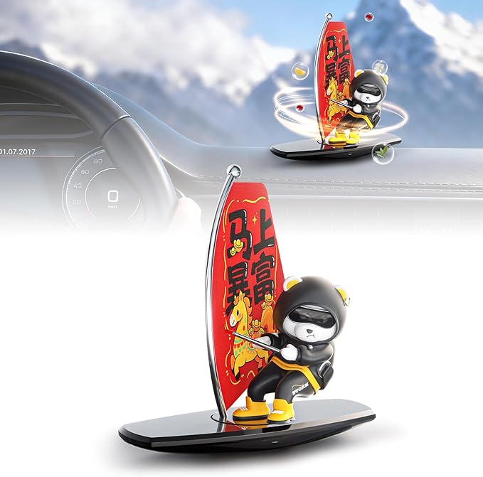Car Air FreshenerThe Little Bear sways with the car Refillable Air Purifier for Interior Dashboard Decorations Accessories (The banner of getting rich quick-Black)