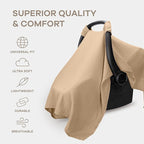 Comfy Cubs Baby Car Seat Cover - Soft, Breathable Bamboo Rayon and Muslin Cotton Blend - Lightweight Canopy for Sun, Bug, and Comfort Protection - Large Size Infant Seat Cover in Cedar Design