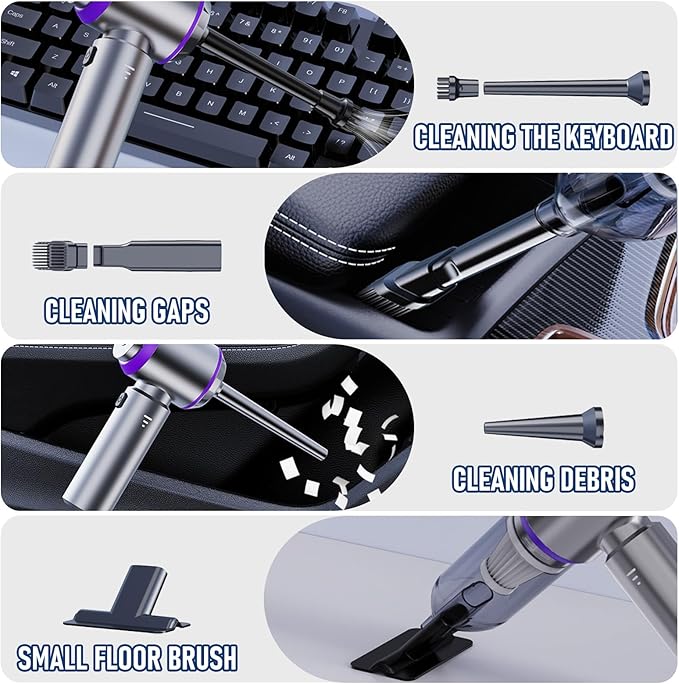 Car Vacuum Portable Cordless 20000PA High Power 4-in-1 Compressed Air Duster & Air Blower & Pump Hand Held Vacuum with Brushless Motor for Car, Home, Office,Camping Ideal Gifts for Men & Women