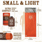 Don’t Die in The Woods - Emergency Sleeping Bag with Hood - Made with Extra Thick Thermal Mylar - 10 Essentials Hiking Camping Blanket, Survival Gear Tactical Car Disaster Bug Out First Aid Kits