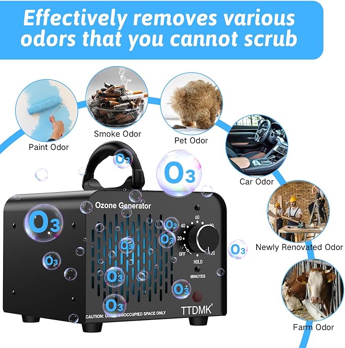Ozone Generator 98,000mg/h, Commercial Ozone Machine Odor Removal, High Capacity Ozone Machine, Home Ozone Generator for Car, Home, Smoke, Pet, etc (Black) - by TTDMK