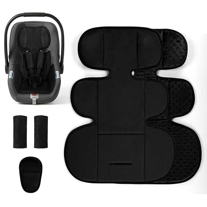 GFU Infant Car Seat Insert Head and Body Support Thickened, 3-in-1Reversible Newborn Insert for Carseat with Strap Pads, Soft Stroller Cushion Pillow Insert for Boys and Girls, Black