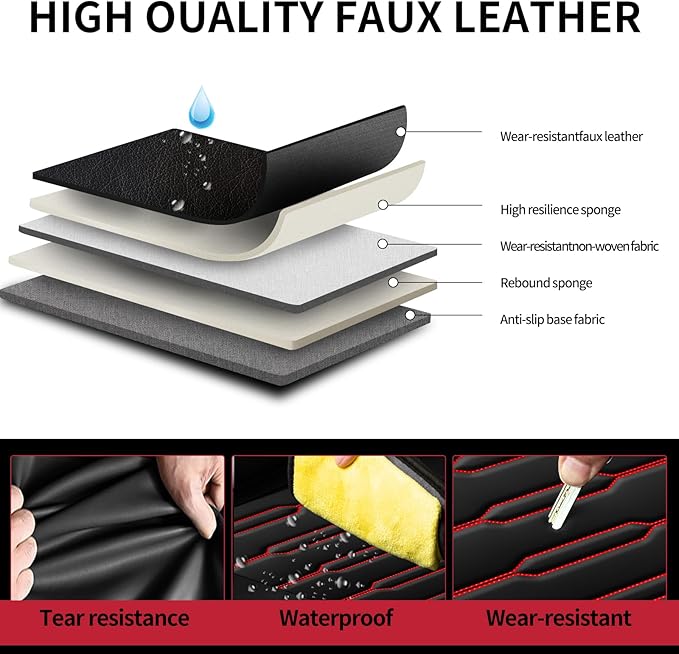 Fit Forester Car Seat Covers for Subaru Forester 2007-2025 2026 - Upgraded Premium Waterproof & Breathable Leather, Airbag Compatible, All-Weather Seat Cushion Protector (2 Front/Black+Red)