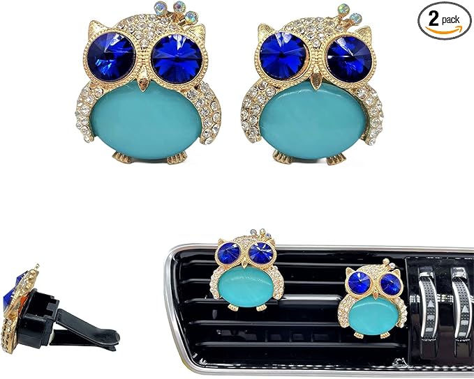 Blue Cartoon Owls 2pcs Car Air Freshener Vent Clips, Cute Car Decorations, Lavender Scent
