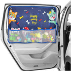Car Window Shade for Baby, Blackout Car Window Curtain with Storage Pockets & 7 Suction Cups, Cartoon Pattern Cars Side Window Sun Shade Cover for Sun/Heat/UV Rays Protection (Blue-Cute Dogs)