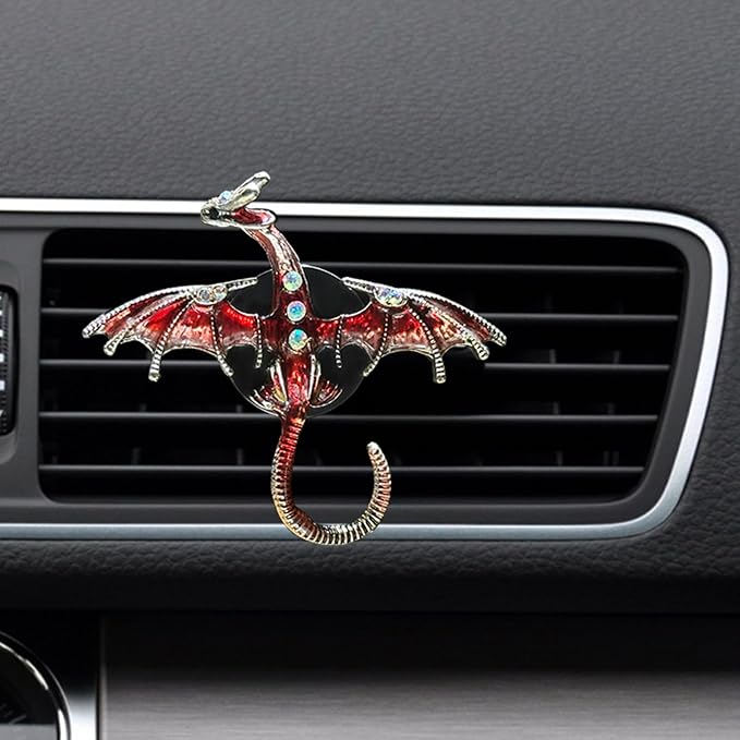 Dargon Air Vent Clips Car Air Freshener 2pcs Bling Red Dragon Car Accessories Enamel Fire Dragon Wyvern Vent Clips Refillable Essential Oil Outlet Diffuser Gothic Decor