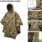 Poncho Liner Hoodie with Pocket Insulated Military Sleeping Bag Waterproof for Outdoor Camping Travel Survival Hunting Car Emergency