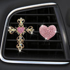 2PCS Bling Car Vent Clip Car Accessories, Crystal Rhinestone Cross and Heart Car Air Fresheners Vent Clips, Diamond Auto Air Conditioner Outlet Decoration Charm for Women