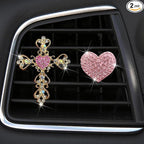 2 Pack Car Vent Clips,Crystal Cross and Heart Air Vent Clips,Bling Car Accessories for Women & Girls(Pink)