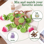 Crochet Car Air Freshener, 10ml Empty Refillable Oil Diffuser Bottle with Hanging Crochet Flower Strawberry Plant & Hanging Tools, Car Rearview Mirror Diffuser for Wall Art & Home & Office Decoration