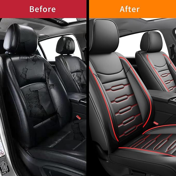 Fit 4Runner Car Seat Covers for Toyota 4Runner 2003-2024 2025 2026 - Upgraded Premium Waterproof & Breathable Leather, Airbag Compatible, All-Weather Seat Cushion Protector (2 Front/Black+Red)