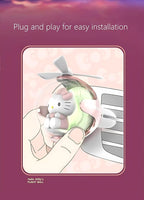 Kitty Car Air Freshener, Cute Pink Cat Pilot Air Vent Clip Interior Accessory, with 6 Color Changes, Rotating Propeller Car Air Outlet Fan, Creative Cartoon Car Air Freshener