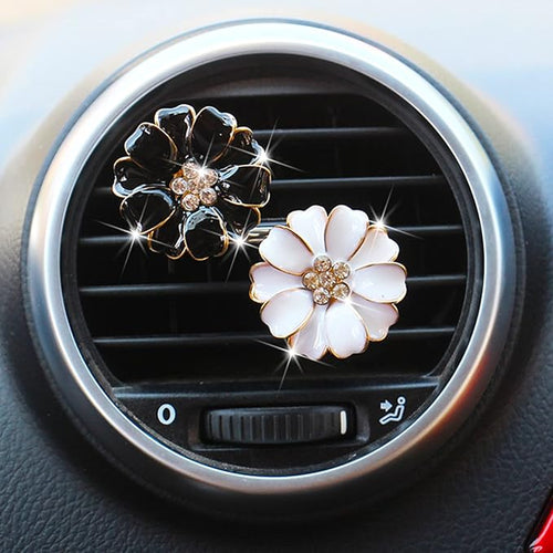 2 Pieces Daisy Flower Air Vent Clip Cute Car Air Freshener Clip Bling Rhinestone Car Air Outlet Decorations Charm Car Inter Decor Accessories for Girls Women