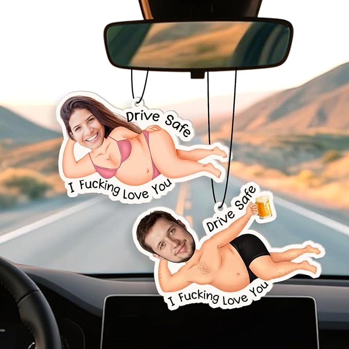 Personalized Valentine's Day Car Air Freshener with Pictures, I Love You, Drive Safe, Fun Couple Gift, Hanging 2Pack