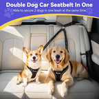 Pawaboo Dog Seat Belt for Car, Double Dogs Car Seatbelt Adjustable, 360° No Tangle Dogs Vehicle Safety Leash with Elastic Bungee Buffer, Reflective Y Shape Two Dog Cars Harness for Pets Cars Travel