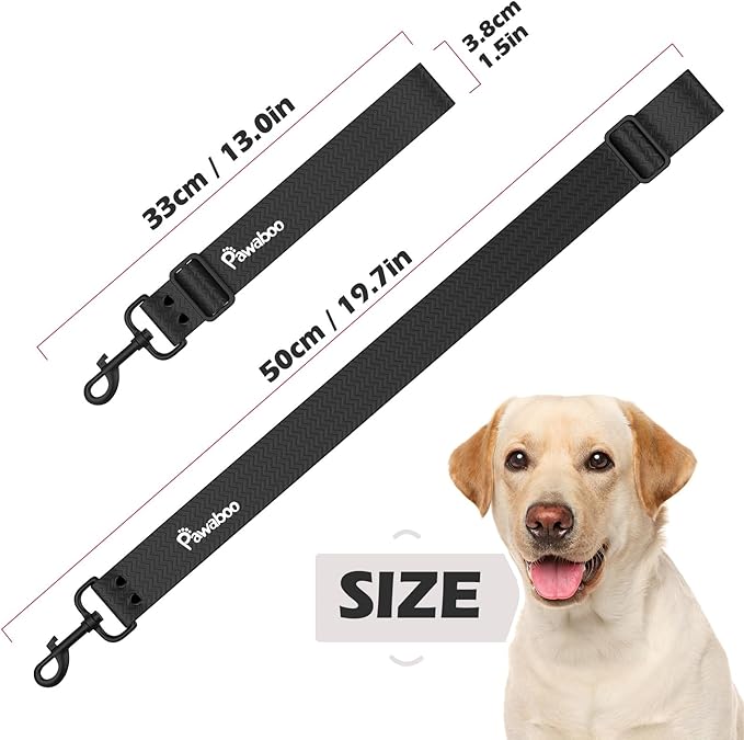 Pawaboo 2-Pack Dog Car Seatbelts, Universal Pet Safety Belts with 360° Rotatable Hook, Chew-Proof Nylon & PVC Dog Car Restraints, Adjustable Dog Seat Belt Leashes for Cars, 20", Black