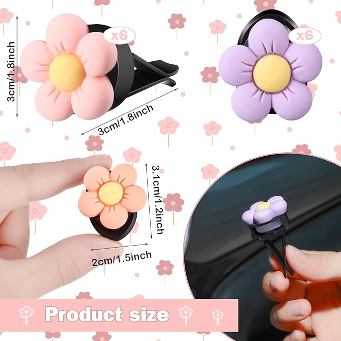 Tallew 12 Pcs Daisy Flower Car Accessories Vent Clip Cute Colorful Flower Car Accessories Air Conditioning Outlet Air Freshener Vent Clip Charm Interior Decor for Women