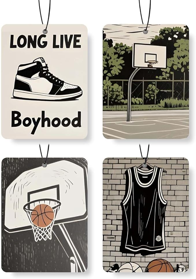 Basketball - Themed Car Air Freshener 4 Pcs, Retro Sports-Inspired Hanging Scents, Air Freshener for for Cars Closet Drawer Books,Car Accessories Mirror Decor for sports enthusiast.