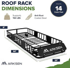 ARKSEN 64"x23"x6" Roof Rack Skinny Cargo Carrier with Basket & Net, Heavy Duty Weather Resistant Top Mount Cargo Rack, Luggage & Camping Gear Storage for Car, Truck or SUV Transport