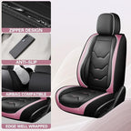 otoez Car Seat Covers Full Set, 5 Seat Pink Leather Seat Cover for Car, Waterproof Automotive Front and Back Seat Protectors for Most Sedens Trucks SUVs, Black & Pink