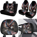 FKELYI Eagle American Flag Car Seat Covers Full Set Car Headrest Covers Gear Shifter Knob and Handbrake Cover Set, Steering Wheel Protector,Cup Coasters