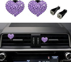 2PCS Bling Heart Air Vent Clips, Heart Shaped Crystal Air Freshener Vent Clips, Rhinestone Air Conditioning Outlet Clip, Universal Interior Decor Car Accessories for Women Girl (Purple)